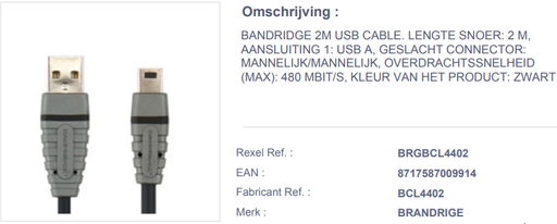 [R0000008] USB- mini kabel, 2m